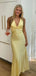 Sexy V-neck Sleeveless Mermaid Satin Long Prom Dresses For Party, PG774