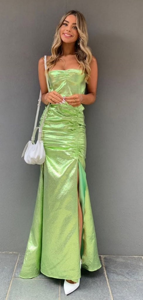 Soft Spaghetti Strap Sleeveless Mermaid Satin Long Prom Dresses For Party, PG698