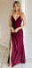 Sexy V-neck Sleeveless Satin Mermaid Long Prom Dresses With Side Slit For Party, PG242