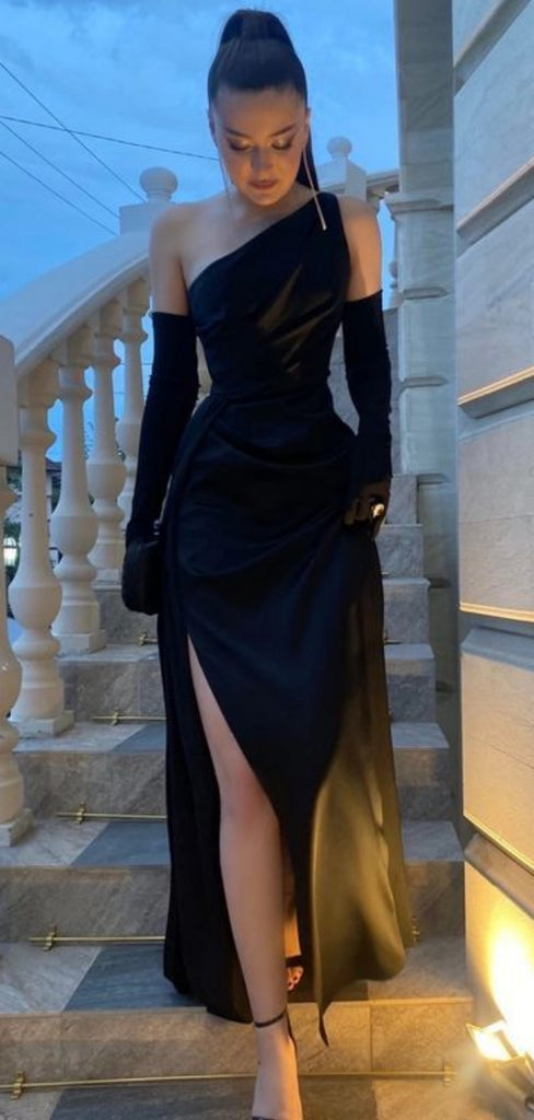 Formal One-shoulder Sleeveless mermaid Satin Long Prom Dresses For Party, PG724