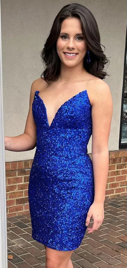 Sexy V-neck Sleeveless Short Mermaid Sequin Homecoming Dresses For Party, PGH154