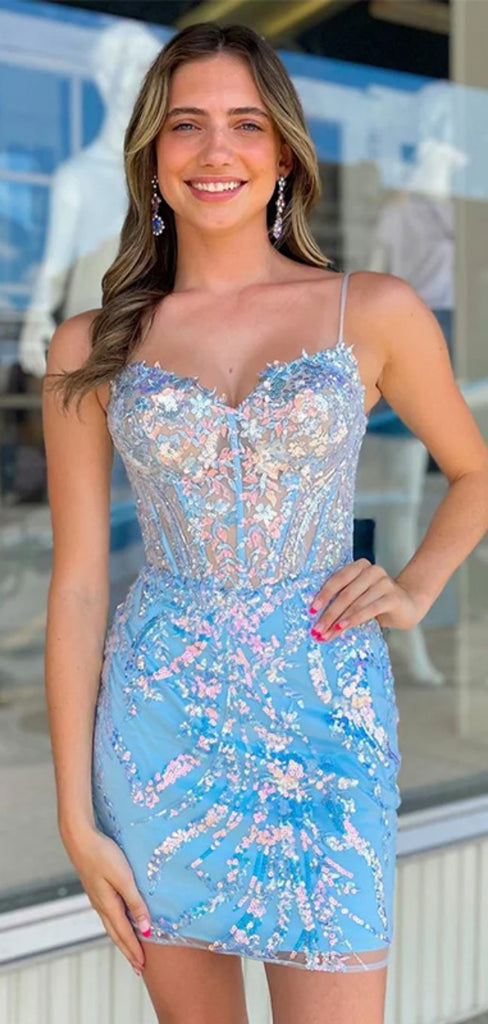 Sexy Spaghetti Strap Short Mermaid Sequin Homecoming Dresses For Party, PGH210