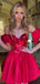 Elegant Off-shoulder Short Satin Red A-line Homecoming Dresses For Party, PGH158