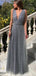 Sexy V-neck Sleeveless A-line Satin Long Prom Dresses For Party, PG720