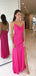 Sexy Spaghetti Strap Sleeveless A-line Satin Long Prom Dresses With Slit For Party, PG302