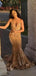 Shiny V-neck Sleeveless Mermaid Sequin Gold Long Prom Dresses For Party, PG548