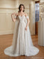 Gorgeous Off-shoulder Sleeveless A-line White Long Wedding Dresses With Trailing, PGW10