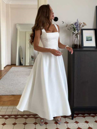 Soft Square Sleeveless A-line Satin Long Prom Dresses For Party, PG406