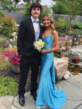 Sexy Spaghetti Strap Sleeveless Mermaid Satin Long Prom Dresses For Party, PG1021