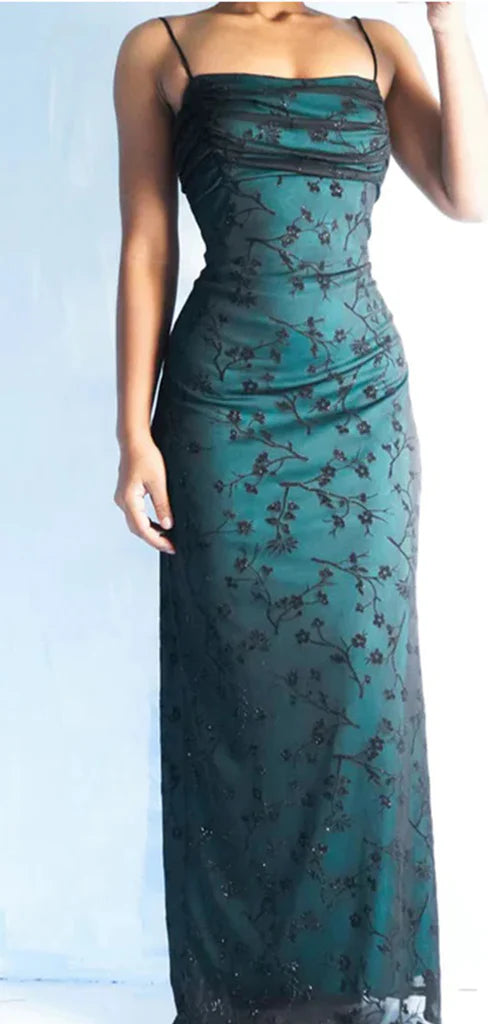 Sexy Spaghetti Strap Sleeveless Mermaid Satin Long Prom Dresses For Party, PG553