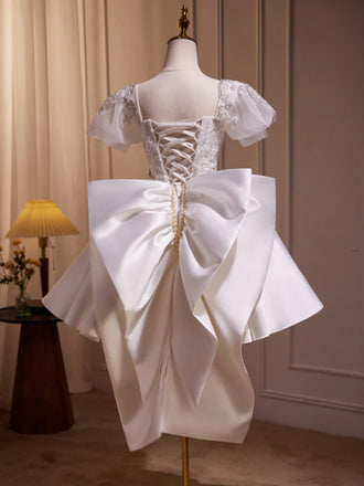 Elegant Cap Sleeve A-line Short White Homecoming Dresses For Wedding Party, PGH16