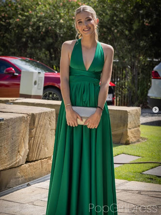 Soft V-neck Sleeveless A-line Satin Long Prom Dresses For Party, PG987