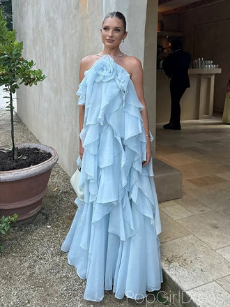 Soft Halter Sleeveless A-line Chiffon Long Prom Dresses For Party, PG1005