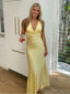 Sexy V-neck Sleeveless Mermaid Satin Long Prom Dresses For Party, PG774
