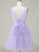 Gorgeous V-neck Sleeveless Short A-line Purple Homecoming Dresses, PGH56