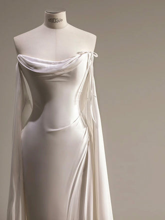 Gorgeous Sweetheart Sleeveless Mermaid White Long Prom Dresses With Trailing,PG23