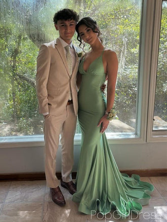 Sexy Spaghetti Strap Sleeveless Mermaid Satin Long Prom Dresses For Party, PG1009