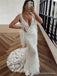 Sexy V-neck Sleeveless Mermaid White Long Lace Wedding Dresses With Trailing, PGW18