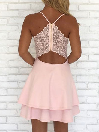 Casual V-neck Sleeveless Short A-line Homecoming Dresses For Party, PGH79