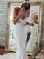 Simple Spaghetti Strap Sleeveless Mermaid White Satin Long Wedding Dresses With Trailing, PGW22