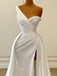 Sexy One-shoulder Sleeveless Mermaid White Wedding Dresses With Front Split, PGW06