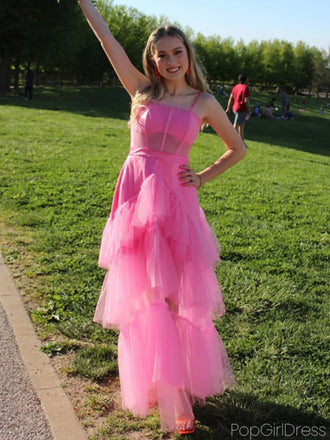 Elegant Spaghetti Strap Sleeveless A-line Long Prom Dresses, PG54