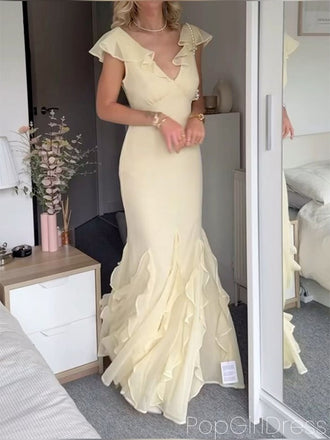 Sexy V-neck Sleeveless Mermaid Chiffon Long Prom Dresses For Party, PG782