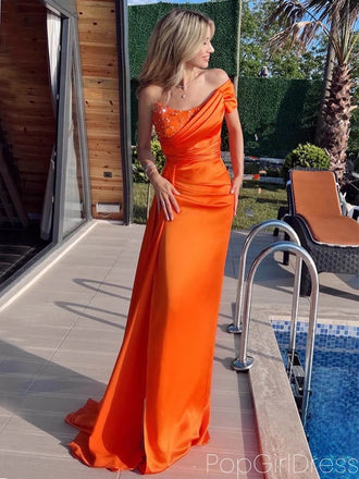 Soft One shoulder Sleeveless Mermaid Satin Long Prom Dresses For Party, PG632