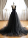 Elegant V-neck Sleeveless A-line Long Prom Dresses With Trailing, PG06