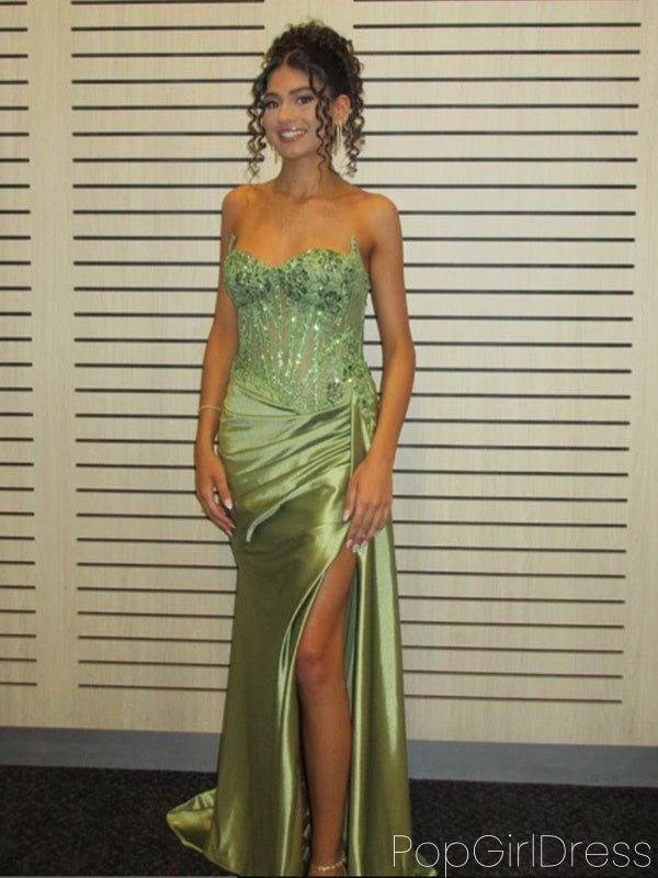 Elegant Sweetheart Sleeveless Mermaid Satin Long Prom Dresses For Party, PG556