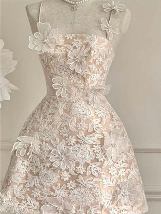 Elegant Spaghetti Strap Sleeveless A-line Short Homecoming Dresses, PGH03