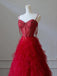 Gorgeous Spaghetti Strap Sleeveless A-line Red Zipper Back Long Prom Dresses , PG05