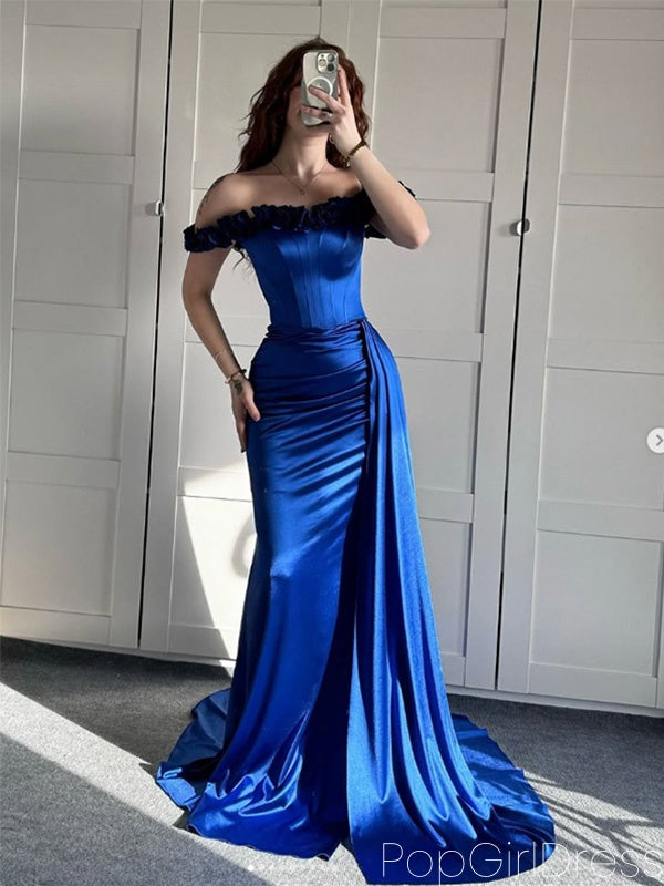 Sexy Off-shoulder Sleeveless Mermaid Satin Long Prom Dresses For Party, PG706