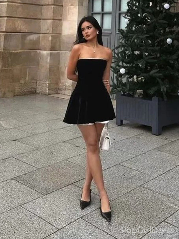 Sexy Sweetheart Sleeveless A-line Satin Black Homecoming Dresses For Party, PGH426