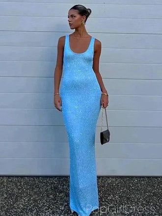 Sexy Spaghetti Strap Sleeveless Mermaid Sequin Long Prom Dresses For Party, PG958