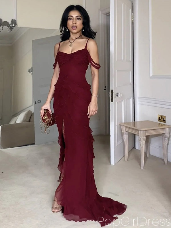 Sexy Spaghetti Strap Sleeveless Mermaid Chiffon Long Prom Dresses For Party, PG750