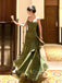 Elegant Spaghetti Strap Sleeveless Mermaid Satin Green Long Prom Dresses For Party, PG508