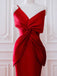 Elegant V-neck One-shoulder Sleeveless Red Mermaid Long Prom Dresses, PG11