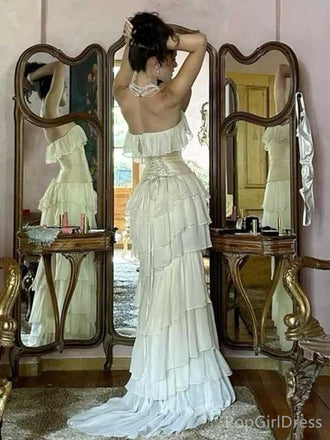 Unique Sweetheart Sleeveless Mermaid Chiffon Long Prom Dresses For Party, PG402