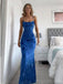 Sexy Spaghetti Strap Sleeveless Mermaid Satin Long Prom Dresses For Party, PG759