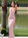 Simple V-neck Sleeveless Mermaid Satin Long Prom Dresses For Party, PG536