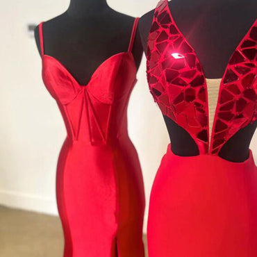 Sexy Mismatched Red Sleeveless Mermaid Long Bridesmaid Dresses, PGB02