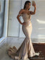 Sexy Off-shoulder Sleeveless Mermaid Satin Long Prom Dresses With Trailing For Party, PG370