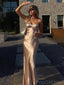 Sexy Spaghetti Strap Sleeveless Mermaid Satin Long Prom Dresses For Party, PG875