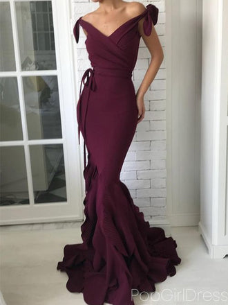 Sexy V-neck Sleeveless Mermaid Satin Long Prom Dresses For Party, PG786