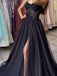 Formal Spaghetti Strap Sleeveless A-line Tulle Long Prom Dresses With Slit For Party, PG351