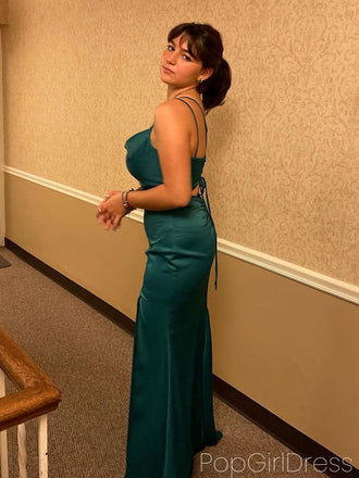 Soft Spaghetti Strap Sleeveless Mermaid Satin Long Prom Dresses For Party, PG732