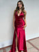 Sexy V-neck Sleeveless Mermaid Satin Long Prom Dresses For Party, PG746