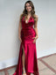 Sexy V-neck Sleeveless Mermaid Satin Long Prom Dresses For Party, PG746