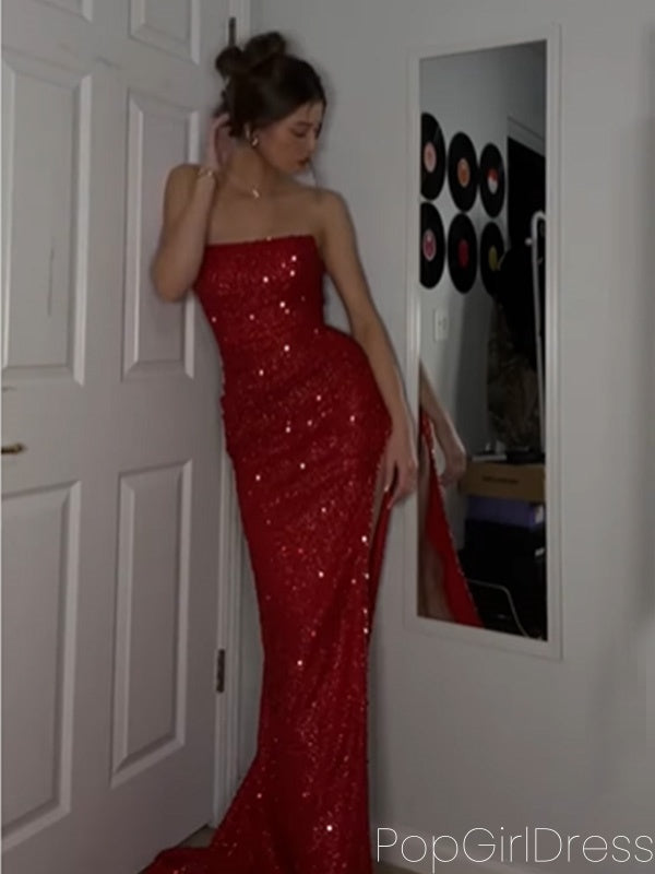 Sexy Sweetheart Sleeveless Mermaid Sequin Long Prom Dresses For Party, PG712